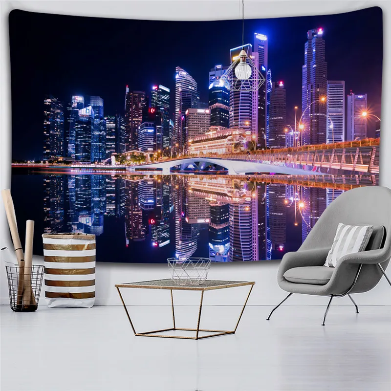 

Beautiful City Night Scene Tapestry Rivers Tall Buildings Beautiful Lighting Creative Art Wall Hanging