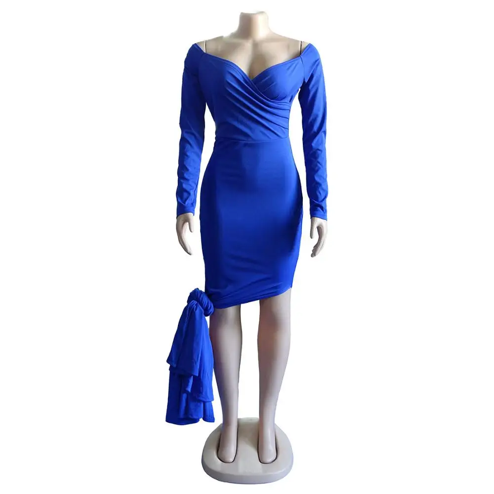 

Elegant Spring Solid Off Shoulder Long Sleeve Wrap Maxi Mermaid Dress Women Sexy Deep V Neck High Slit Evening Party Clubdresses