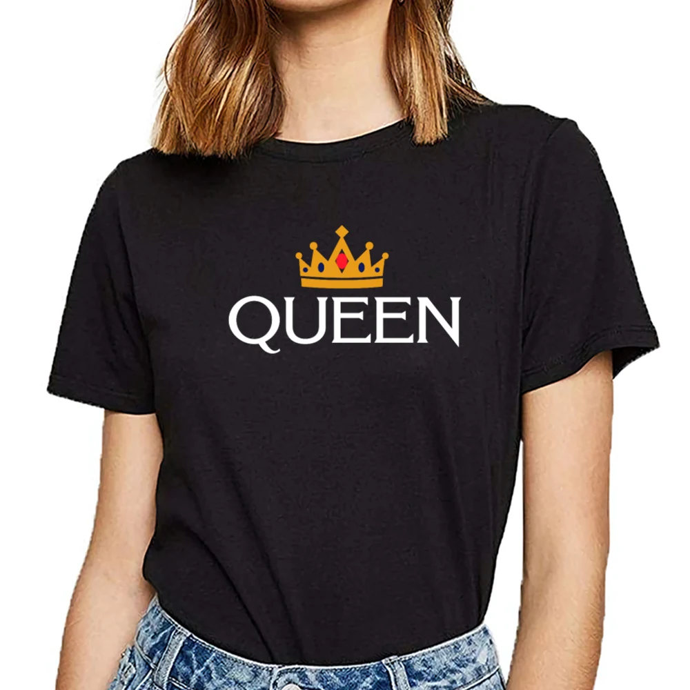 

Топы, футболка, Женская Базовая черная короткая женская футболка king and queen