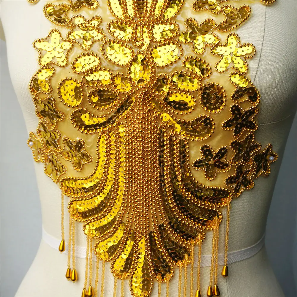 Золотые блестки кружевные тканевые бусины барочный воротник мечты вышивка