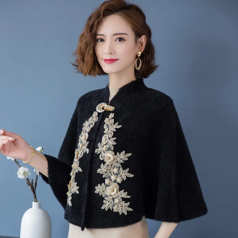 Заводская цена изящный женский свитер из искусственного меха норки шали с