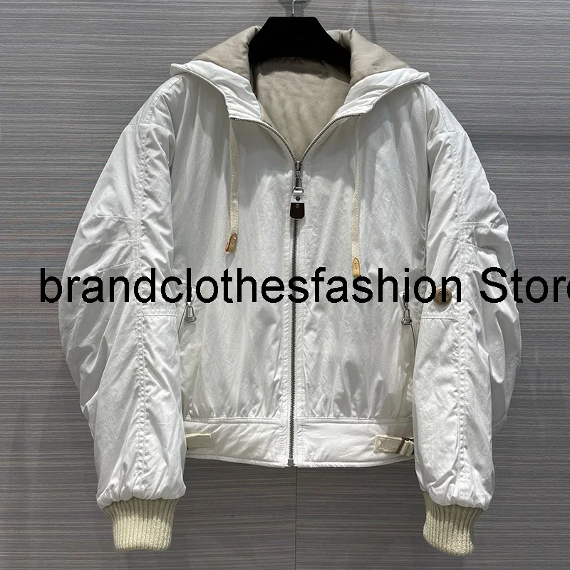 

White Fashion Bomber Jacket Women High Quality Liner Cotton Coat Hooded Zipper Fly Screw Thread Hem Coat Lady 2021 Autumn Winter