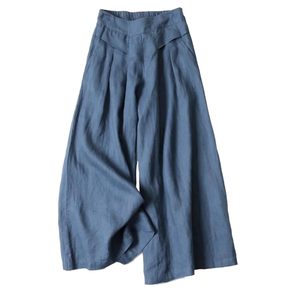 Брюки женские хлопково льняные с широкими штанинами повседневные модные