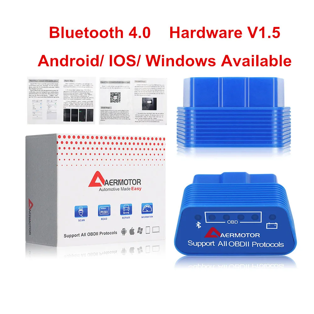 Bluetooth 4.0 V1.5 Aermotor Wifi ELM327 V1.5 Bluetooth 4,0 ELM 327 1,5 OBD2 диагностический сканер Android IOS Windows работает ELM327 адаптер - Цвет: Bluetooth 4.0 V1.5