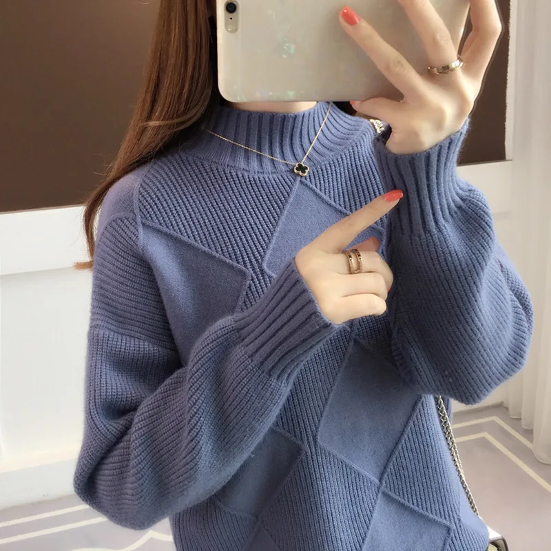 Мода, свитер с половинным вырезом, Женская повязка на голову, рубашка на осень и зиму, толстый тонкий свитер с длинными рукавами, рубашка