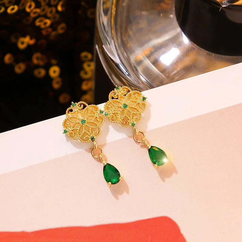 Новый стиль барокко зеленый кубический циркон капля кулон серьги для женщин