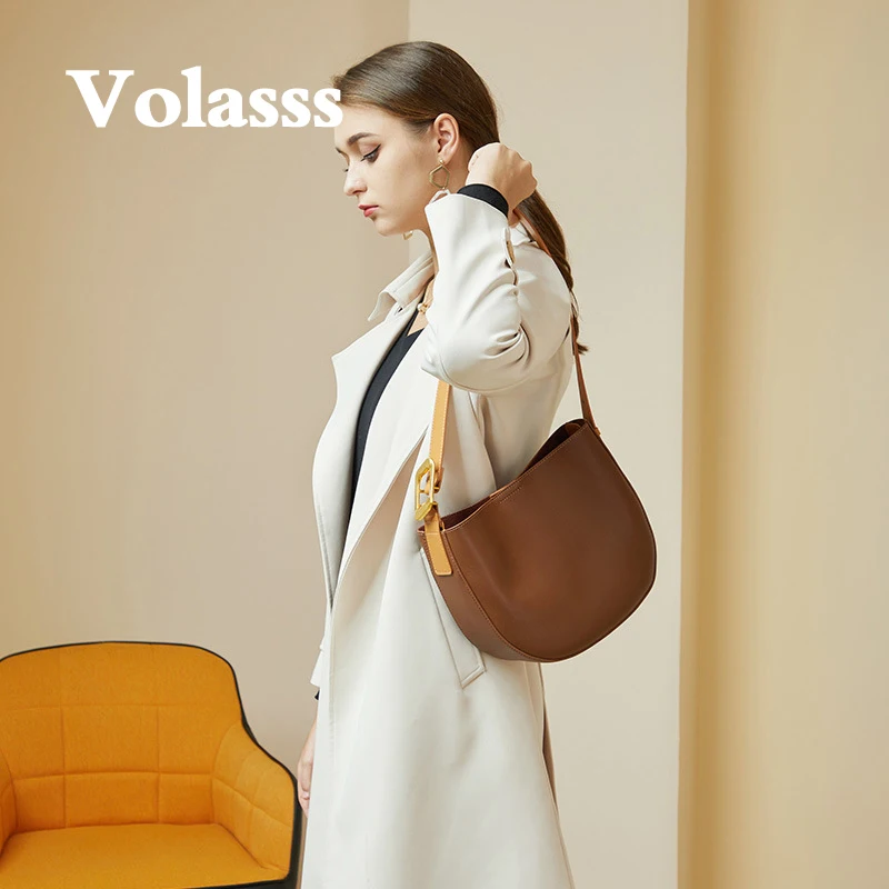 

VOLASSS Vintage Leather Women's Saddle Bag New Fashion Female Messenger Bag Retro Style Popular Bucket Bags For Girl Phone Bag