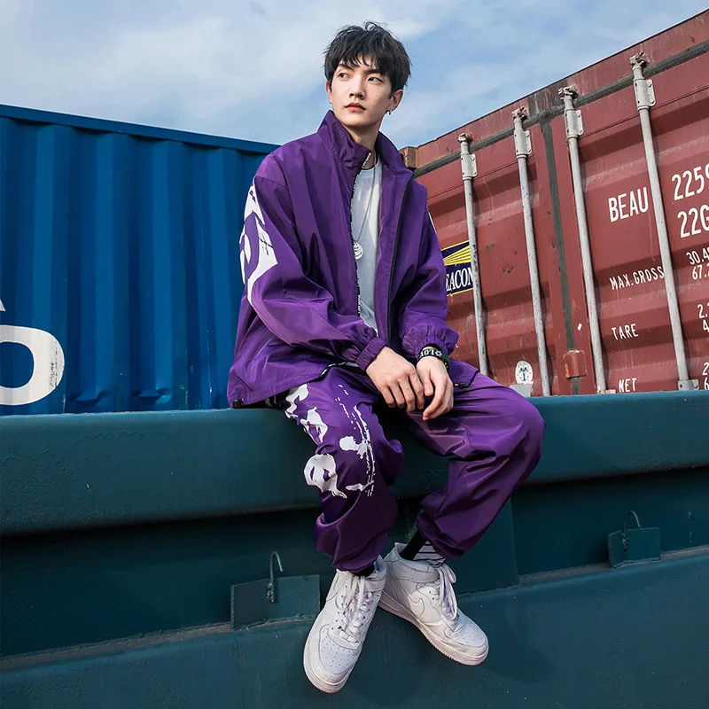 

2020 Autumn fashion jacket men's Jacket+Pants 2PC Sets casual hip-hop Loose Big Yards Tracksuit Men Korean Sweatpants suit