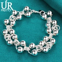 urpretty 925 sterling silver smooth beads double chain bracelet for men women wedding engagement party jewelry