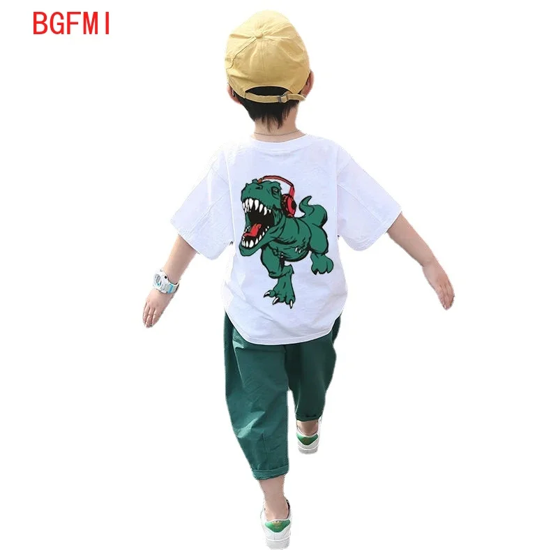 Teenage Girls Casual Children's Clothing Boys Summer Sets New Cotton Korean Short-sleeved + Camouflage Dinosaur Print 2pcs Suit
