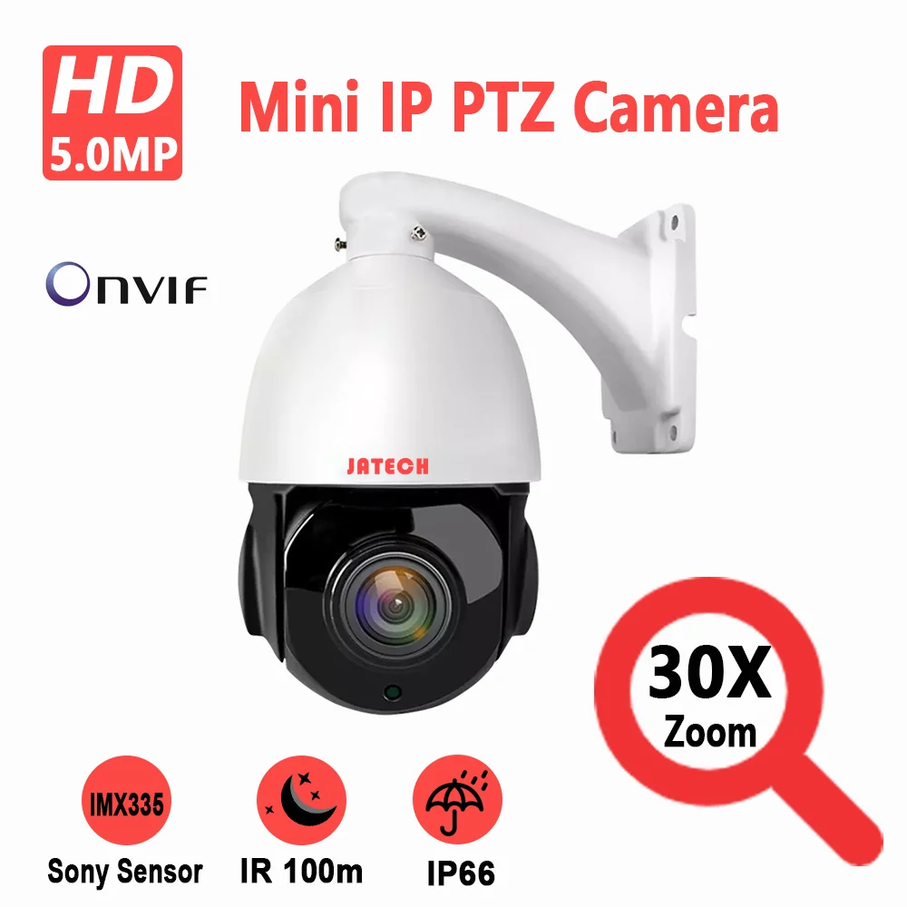 

Мини IP-камера видеонаблюдения PTZ, 5 МП, 30-кратный зум, 4 дюйма, ИК, 100 м, датчик освещенности SONY IMX335, поддержка PoE, Onvif, P2P, датчик движения IP66