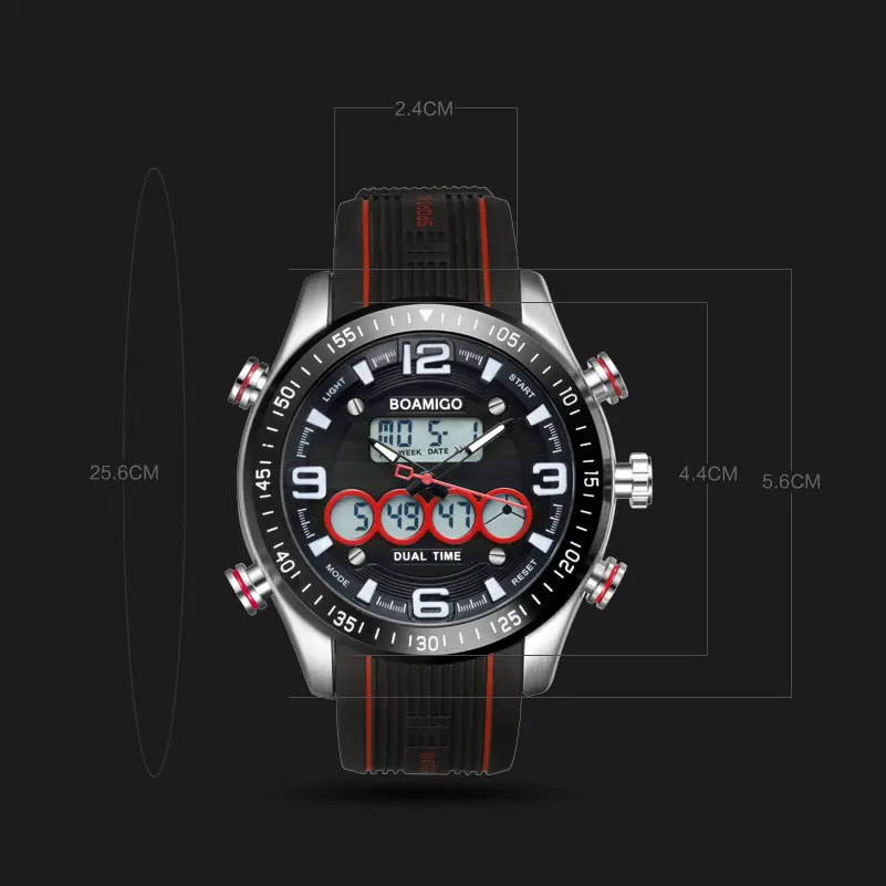 BOAMIGO Брендовые мужские спортивные часы Модные Кварцевые резиновые светодиодные
