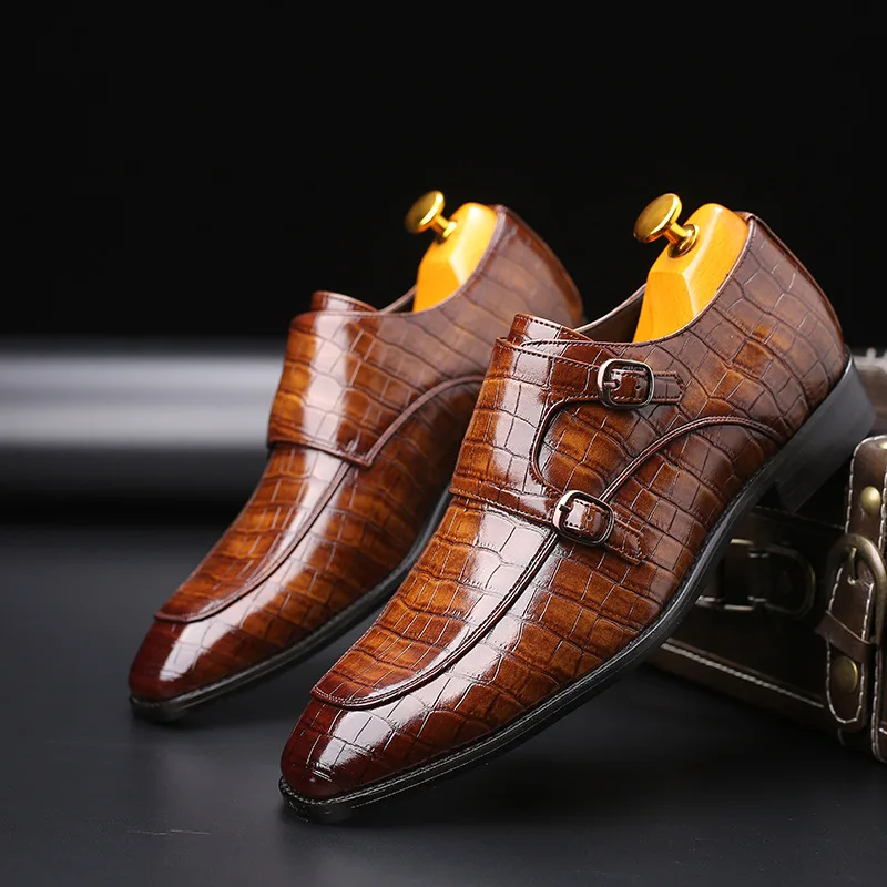 

2020 Classic Crocodile Pattern Business Flat Shoes Men Designer Formal Dress Leather Shoes Men's Loafers Christmas Party Shoes