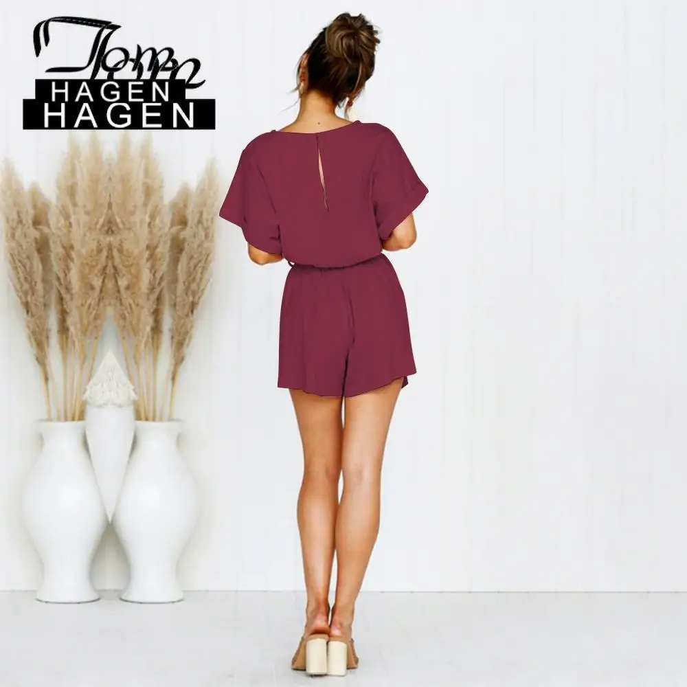 Новый Модный женский сексуальный комбинезон с коротким рукавом повседневный