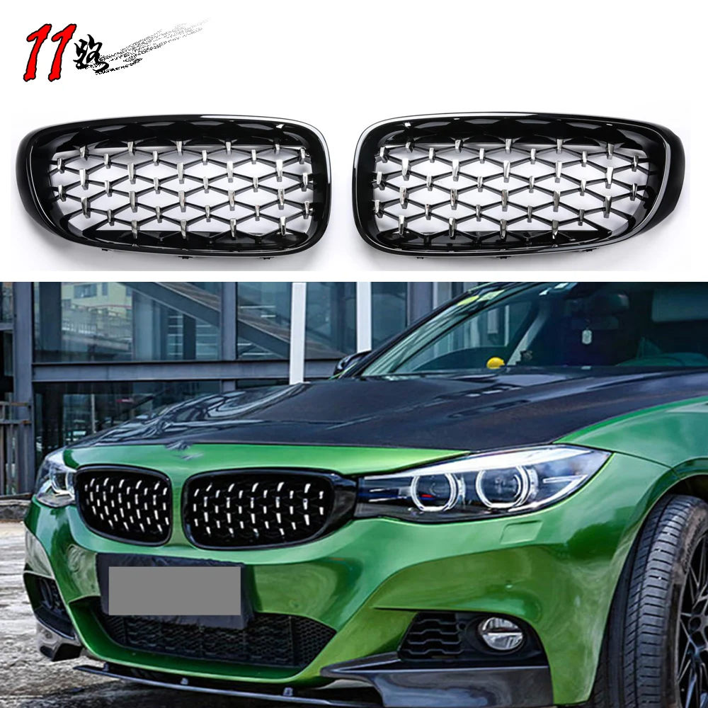 

F34 Front Grill Gloss Black Double Slat Kidney Grille Grill For 3Series GT F34 2012-2019 Diamond Star Chrome Racing Grille