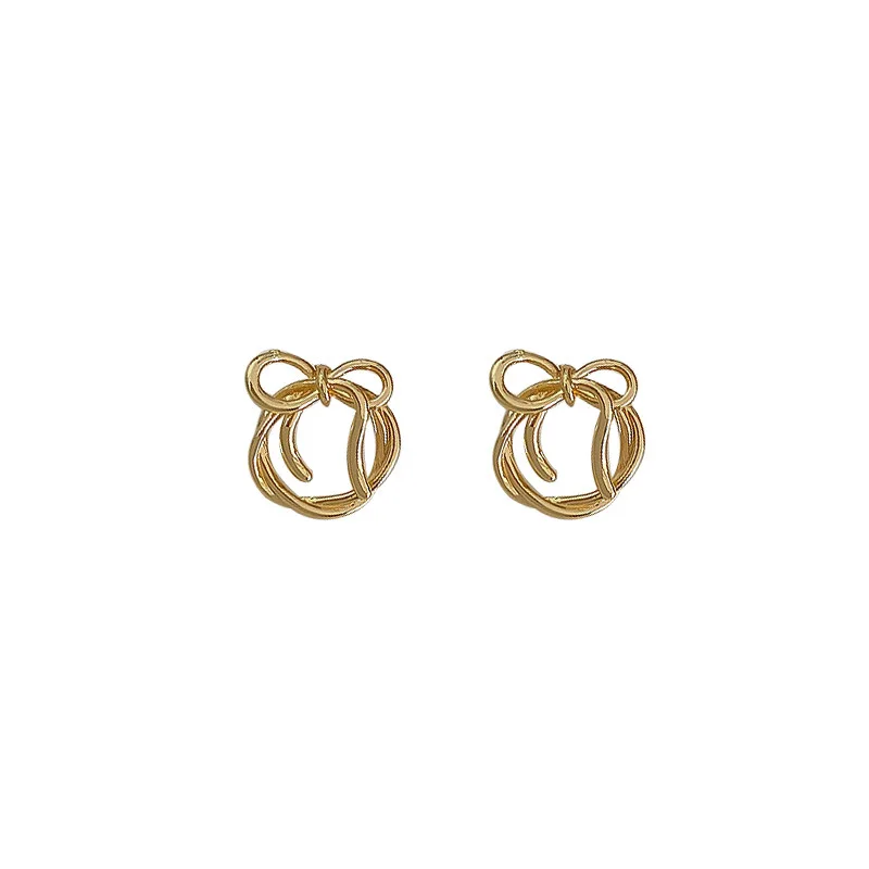 

Minimalist Korea Gold Color Twisted Bowknot Earrings for Women Twist Circle Geometric Hanging Dangle Earrings Statement Jewelry