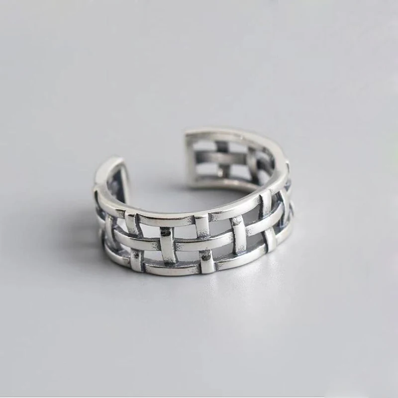 

Fashion Bohemian Ethnic Silver Hollow Braided Cross Chain Rings for Women Party Vintage Adjustable Open Finger Rings Gifts