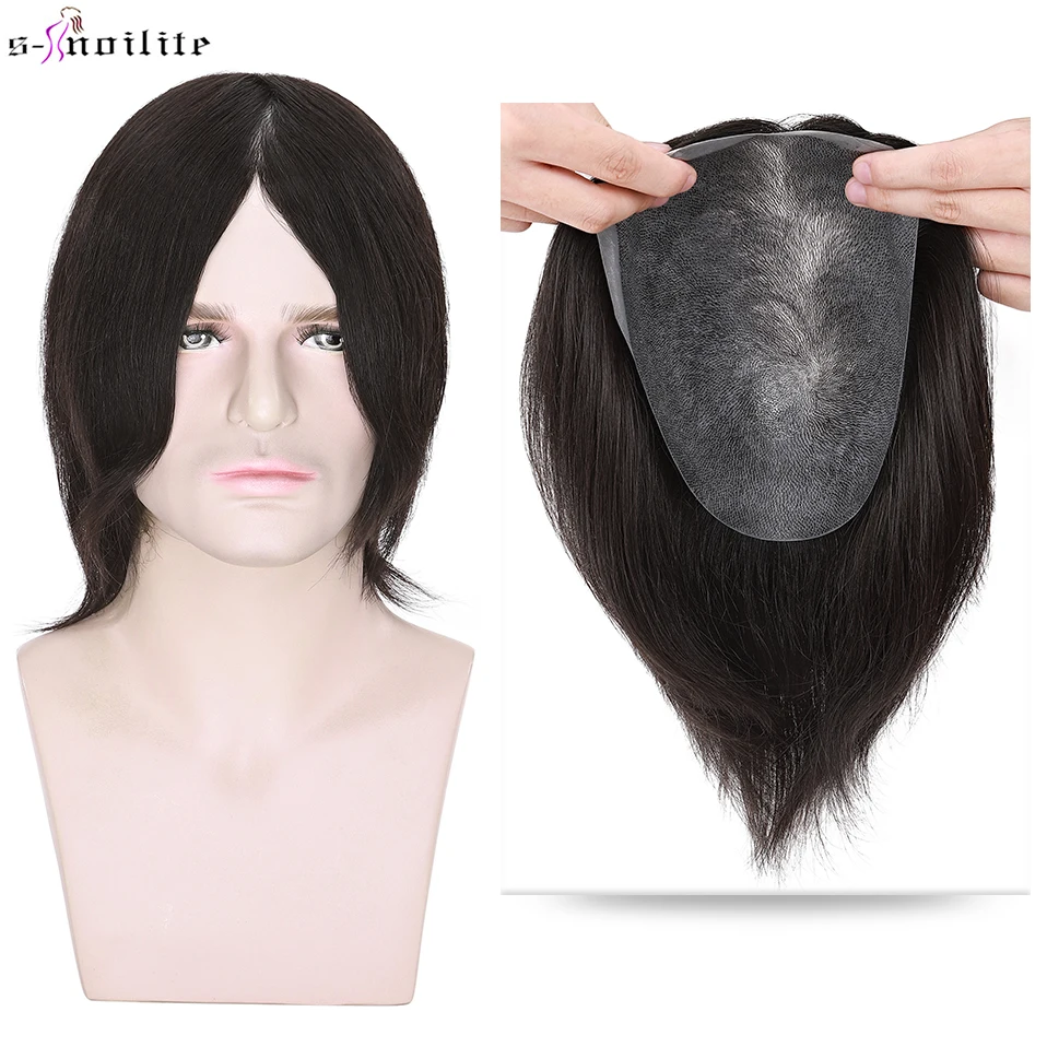 S-noilite Toupee Men 90g Men Wigs Hair Prosthesis Natural Hair Wig 100% Male Replacement System PU Hairpiece Invisible Extension