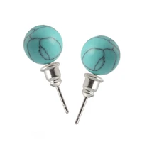 spot hot selling natural stone earrings round beads rose quarz tiger eyes earrings turquoises stones plated earrings for women