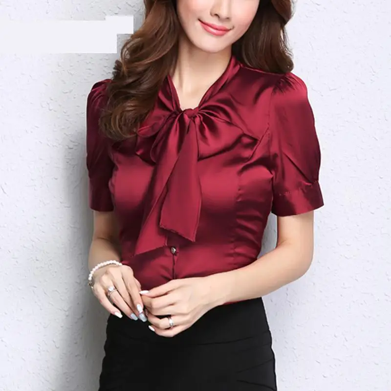 Женская офисная одежда шифоновые блузки 2020 года летние рубашки красного белого
