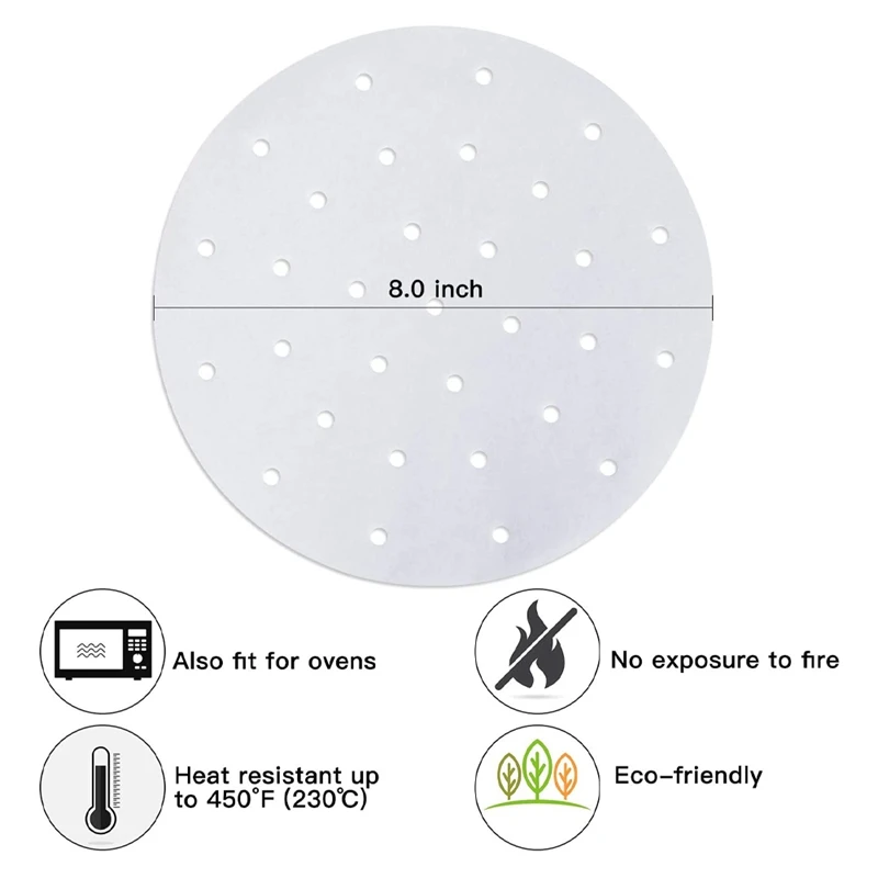 200 шт. вкладышей для фритюрницы 8 дюймовые Круглые прокладки пароварки из
