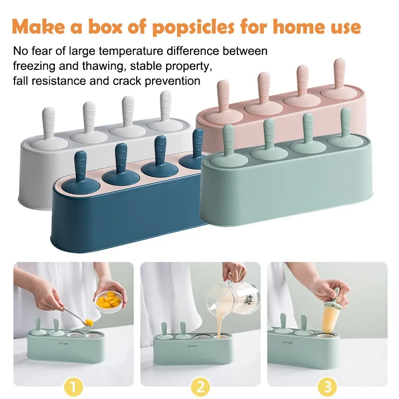 

Popsicle Mold Ice Cream Box Kitchen Bar Supplies Silicone 4-hole Ice Mold Summer DIY Homemade Children Dessert Ice Cream Maker
