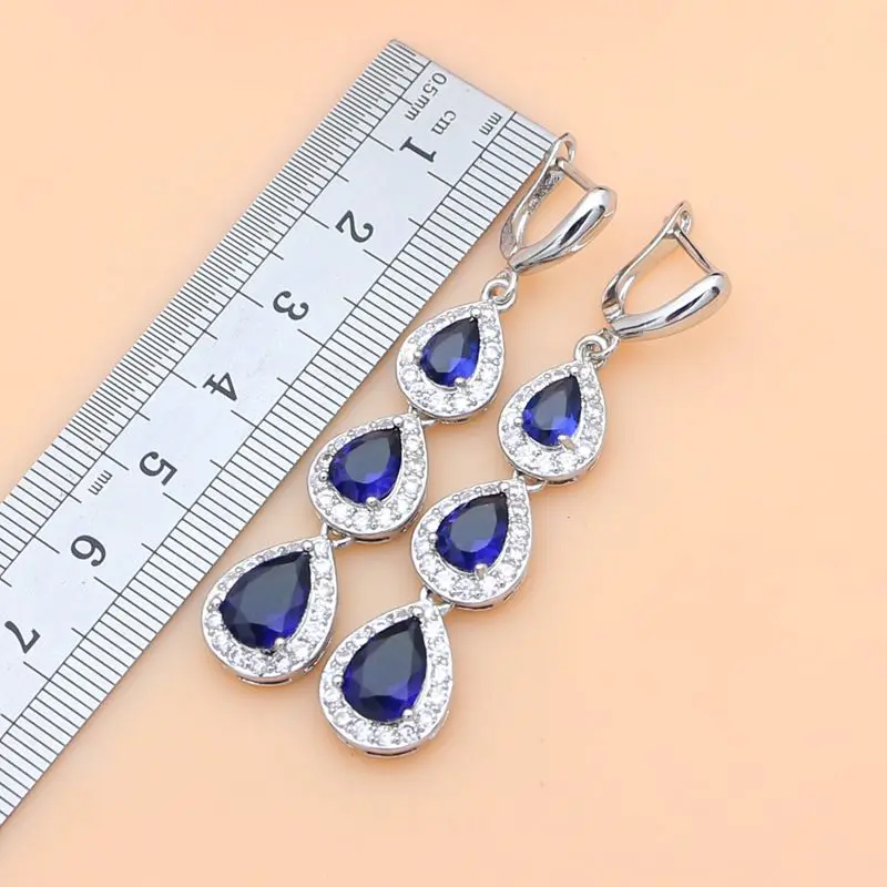 925 стерлингового серебра ювелирные изделия Белый сапфирово-Синий Циркон