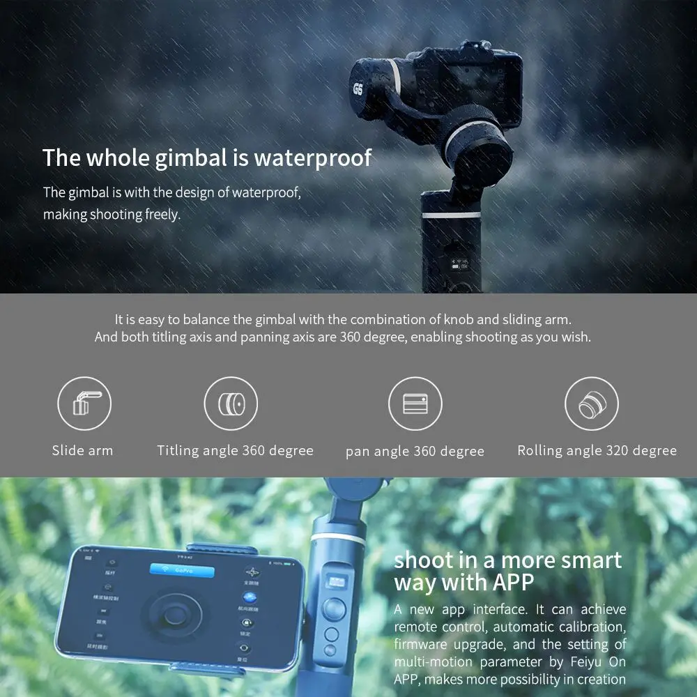 Ручная Экшн камера Feiyu G6 Gimbal bluetooth обновленная версия для Gopro Hero 6/5 RX0 Xiao Yi PK smooth Q 4