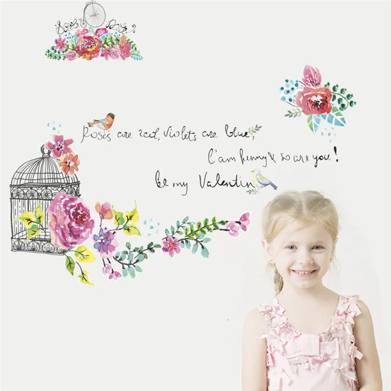 3d яркие настенные Стикеры с цветами бабочками птичьими клетками гостиной