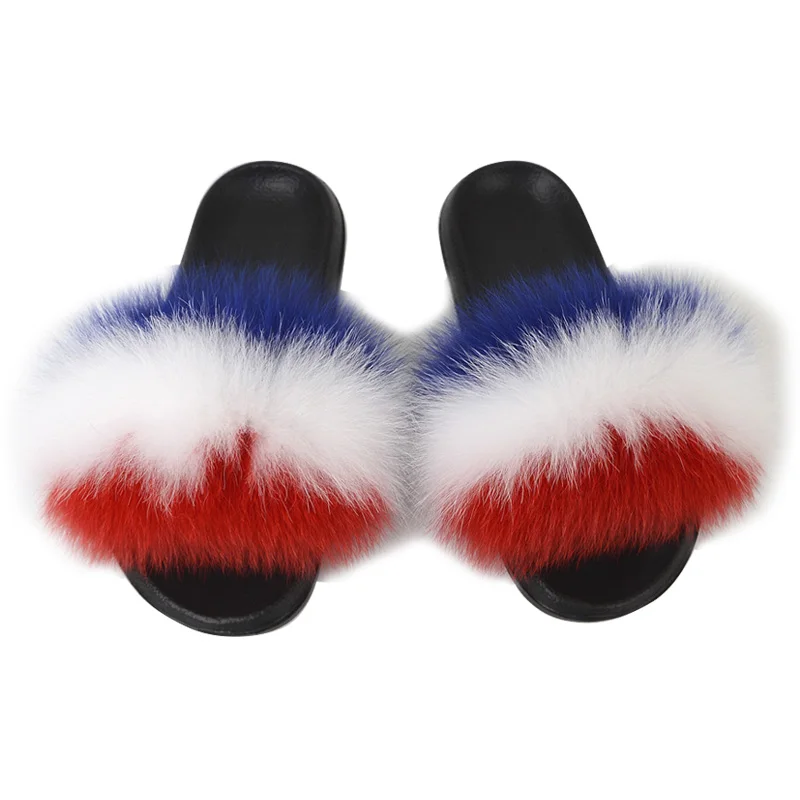 

Real Fox Fur Slippers Home Soft Furry Four Seasons Flats Cute Lady Shoes Female Fluffy Sliders Women Furry Indoor PVC Slippers