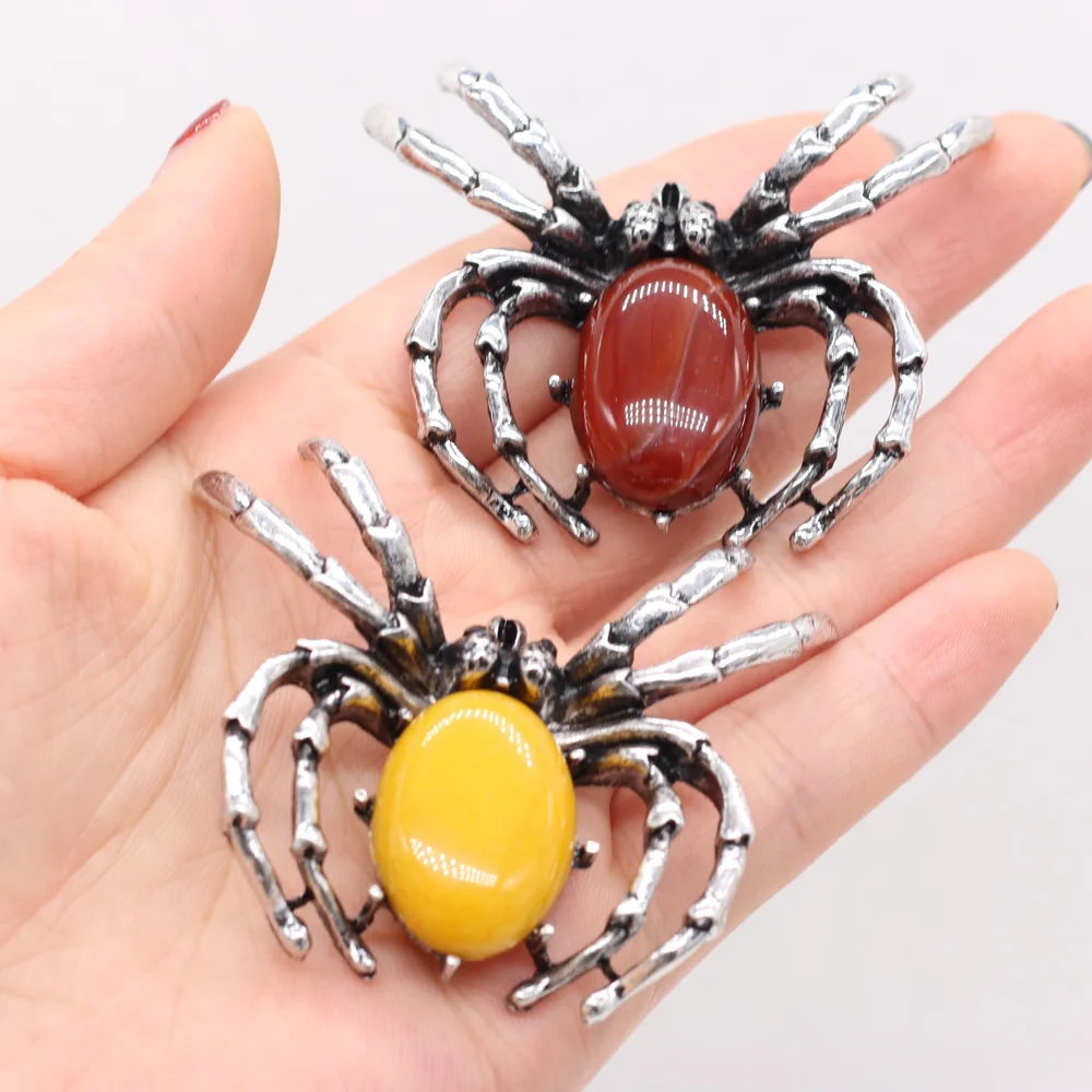 

Hot Selling Natural Stone Semi-precious Stone Alloy Spider-shaped Pendant Making DIY Necklace Bracelet Accessories Size 50x60mm