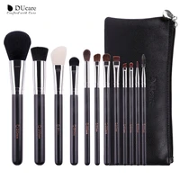 ducare 12pcs professional makeup brushes set with leather bags nature hair make up brushes wooden handle beauty cosmetic brushes