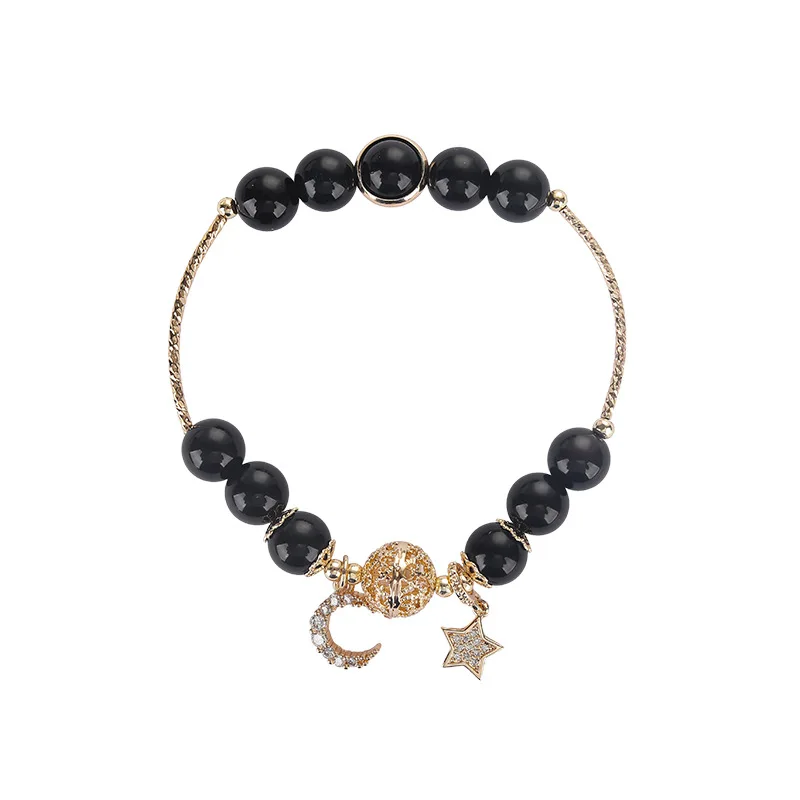 

Couple Natural Obsidian Bracelet Star Moon Crystal Bracelet