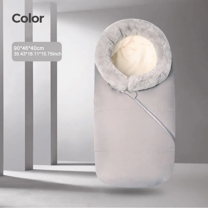 

Baby Winter Sleeping Bag Thick Waterproof Sleepsack Newborn Outdoor Fleece Wrap Stroller Blanket With Fur Collar 2-Way Zipper