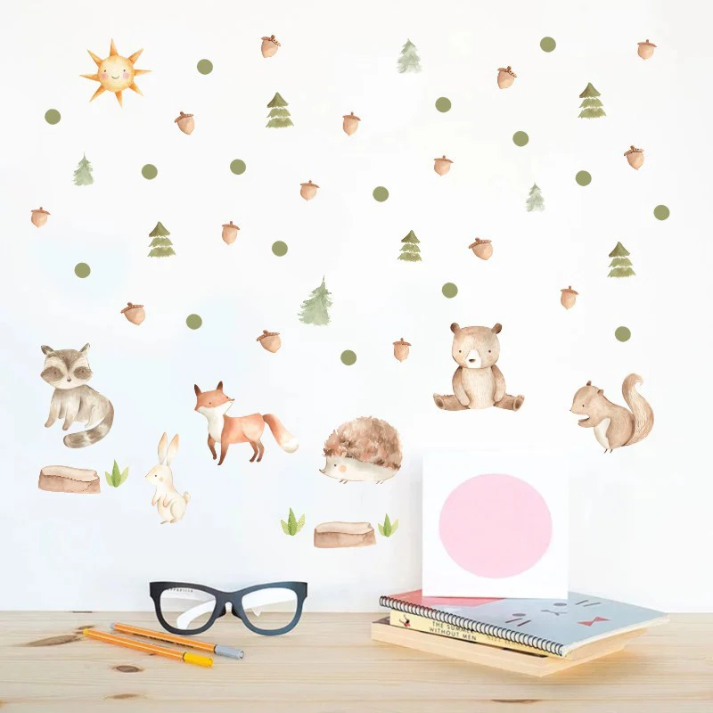 Zollor мультфильм белка лиса стикер на стену детская комната сосновые деревья конус