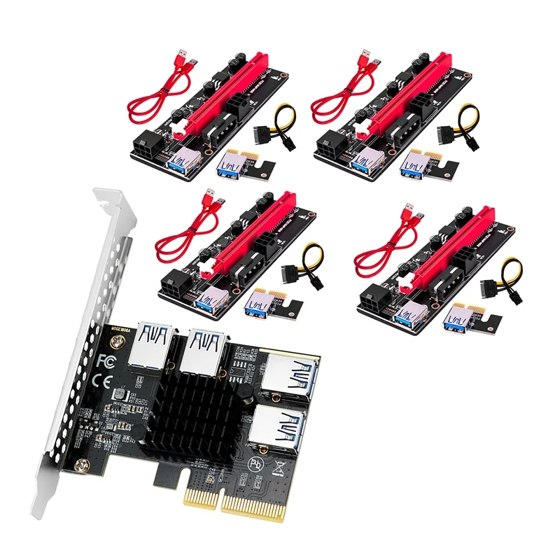 

PCIE One для четырех расширенных карт PCIE 4X до 4 портов USB3.0 VER009S 1X до 16X, Удлинительный кабель для графической карты для майнинга BTC