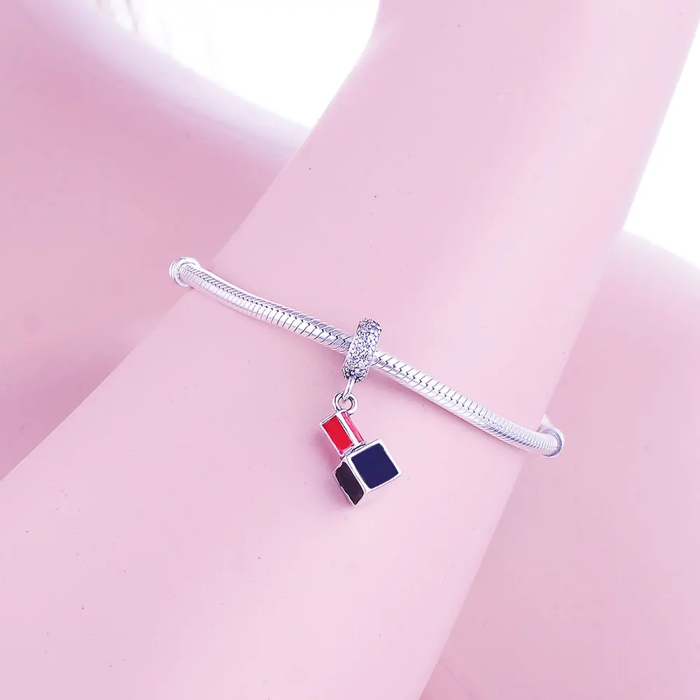 

Fit Original Pandora Charm Bracelet 925 Sterling Silver Lipstick Charm Beads Dangle Jewelry For Women 2017 Hot Sale DIY Berloque