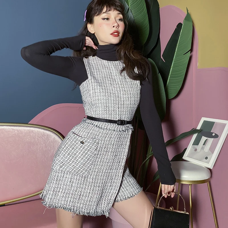 Юбка брюки из твида стильные пикантные женские комбинезоны 2019|Комбинезоны c