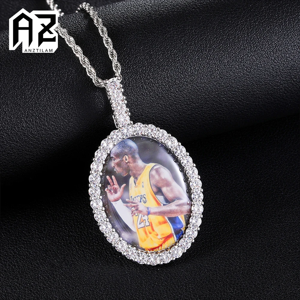 

AZ Ellipse Custom Photos Pendants Necklace Iced Out Zircon For Women Men Hip Hop Goth Customized Jewelry With Long Chain