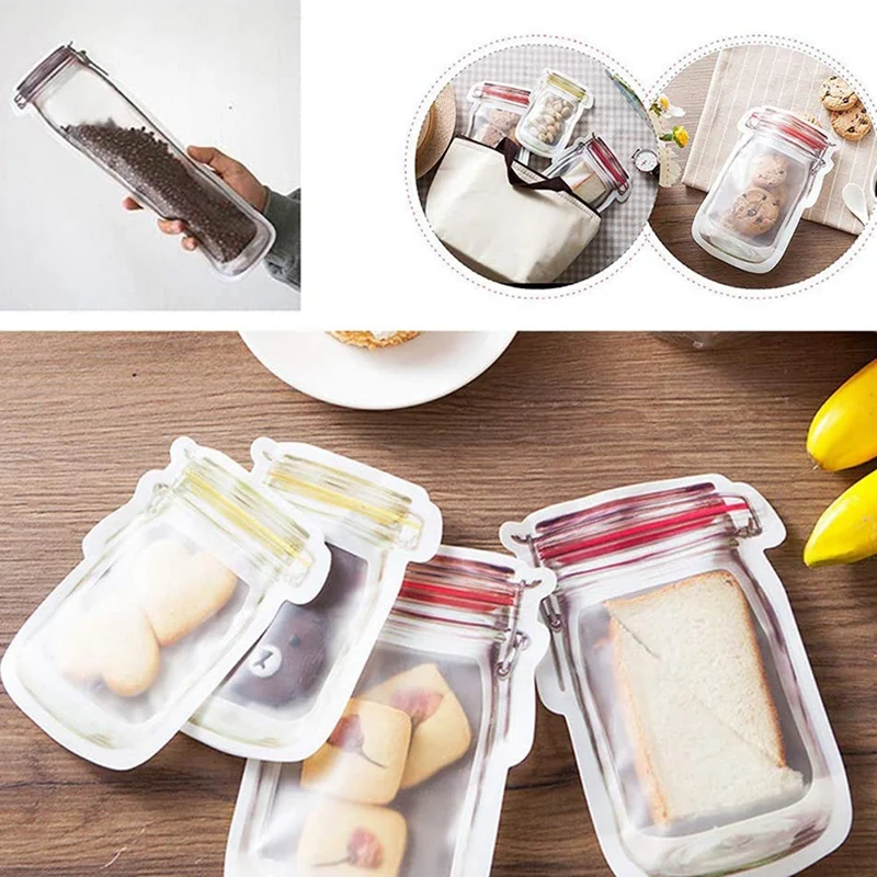 

Mason Jar Zipper Bags, 20Pcs Reusable Zip Lock Snack Bags Food Storage Bags Portable Mason Jar Stand-Up Leakproof