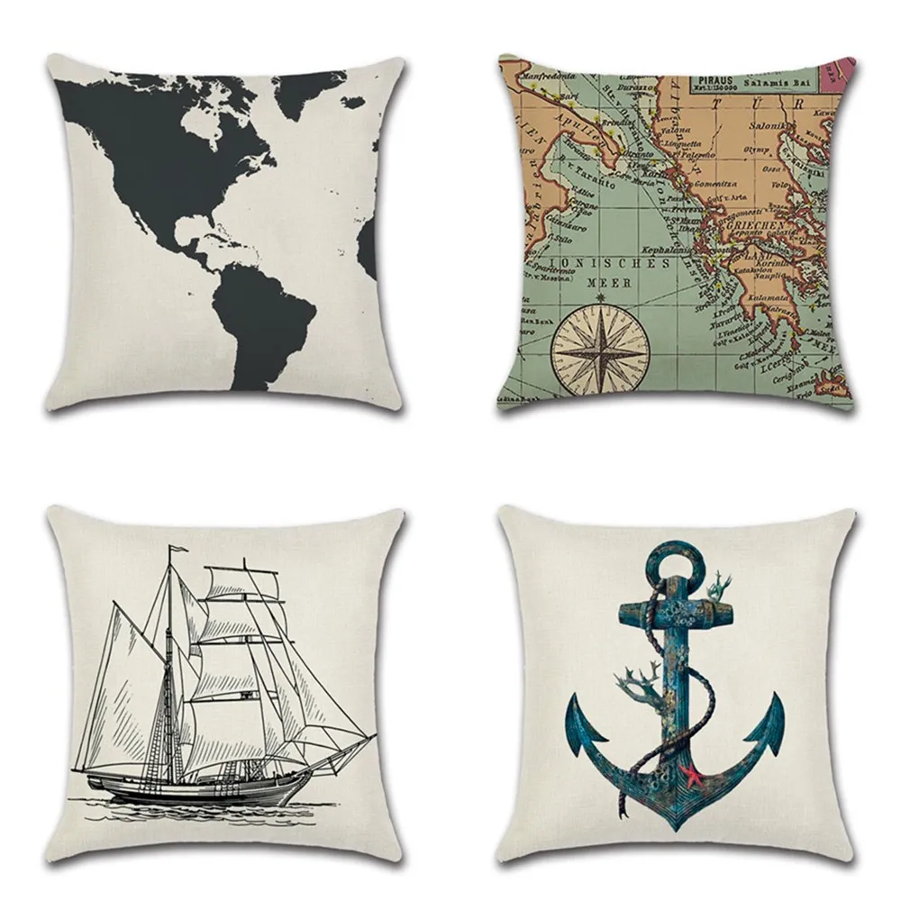 

Nautical series map sailing anchor Printing Pillow Case Home Decoration Linen Sofa Pillow Cover Car Cushion Cover 45cm*45cm