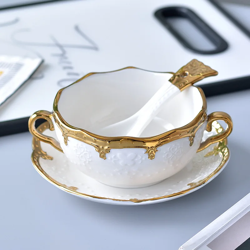 250 мл Золотая инкрустация кофейная чашка блюдце ложка набор роскошная фарфоровая