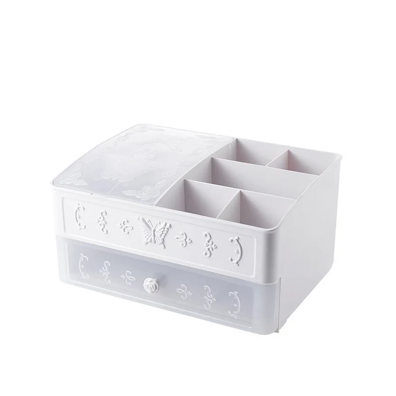 Transparent White Пластиковая коробка для макияжа шкатулка для украшений Настольный косметический Органайзер с выдвижным ящиком многофункциональный держатель для хранения косметики - Цвет: Transparent White