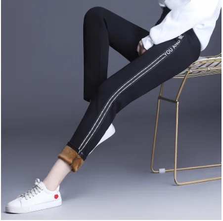 

Спортивные брюки женские повседневные утепленные брюки Harlan с высокой талией женские осенне-зимние теплые офисные женские прямые брюки