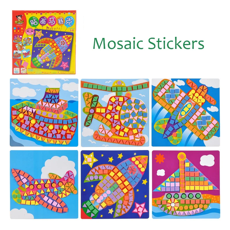 

6 Designs per Set Kids EVA Mosaic Stickers Kids Art Crafts DIY Animal Transport 3D Educational Puzzle Toys for Children Gift