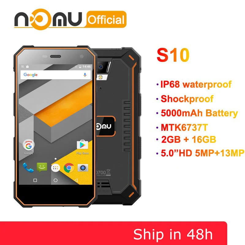 Ному S10, 2 Гб оперативной памяти, 16 Гб встроенной памяти, 4G IP68 Android 6,0 8.0MP мобильный телефон с двумя sim-картами 5,", ВЫСОКАЯ ЧЁТКОСТЬ, MTK6737T 4 ядра 1280x720 5000 мАч для смартфонов