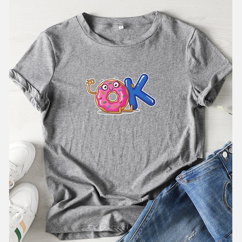 Женская футболка с принтом еда Милая пончики ОК коротким рукавом эстетическая