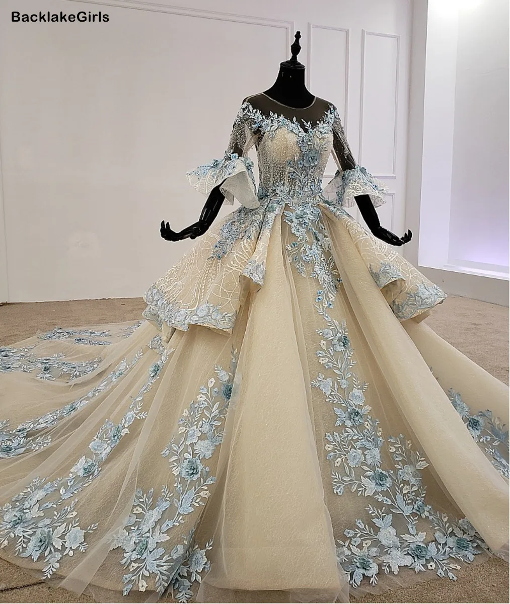 Vestido De Noiva роскошное свадебное платье с высоким воротом расклешенными рукавами