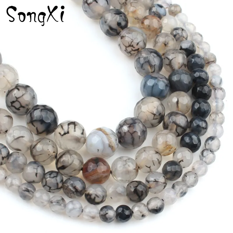 Натуральный Граненый Серый Дракон вены полосатый агатовый камень бусины для