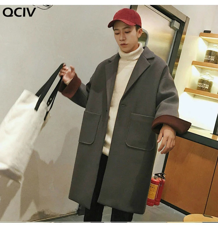 

Fashion Men Thick Warm Blend Coat Woolen Overcoat Autumn Winter Loose Windbreaker Jacket Boys Grey Oversized Long Wool Coat XXL